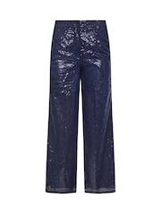 PixieGirl Petite Blue Sequin Wide Leg Trousers - Image 5 of 5