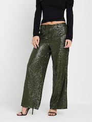 PixieGirl Petite Green Sequin Wide Leg Trousers - Image 2 of 5