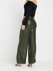 PixieGirl Petite Green Sequin Wide Leg Trousers - Image 3 of 5