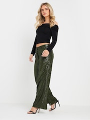 PixieGirl Petite Green Sequin Wide Leg Trousers - Image 4 of 5