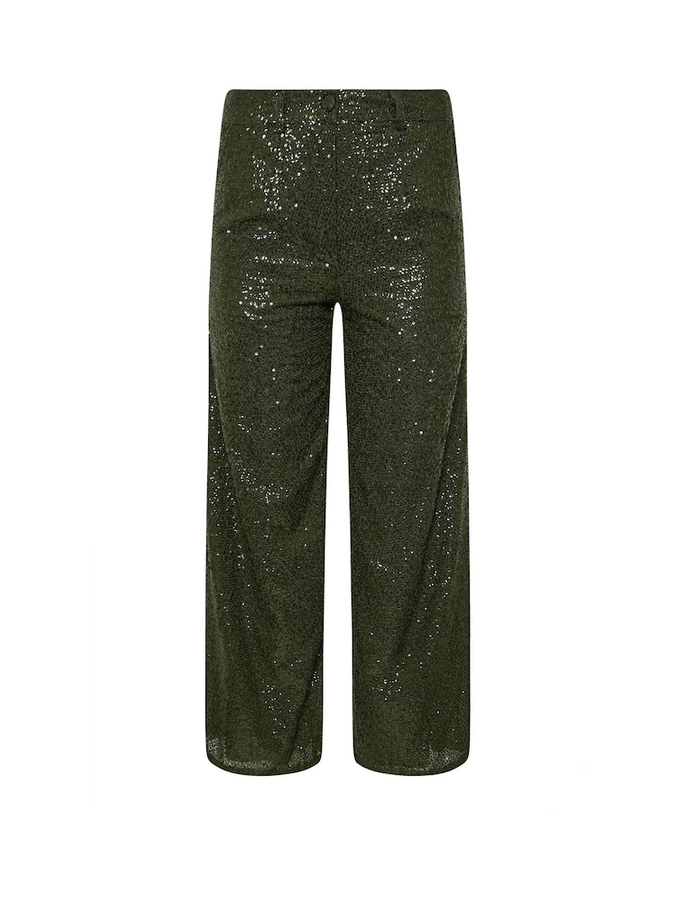 PixieGirl Petite Green Sequin Wide Leg Trousers - Image 5 of 5