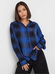 PixieGirl Petite Blue Boyfriend Check Shirt - Image 1 of 5