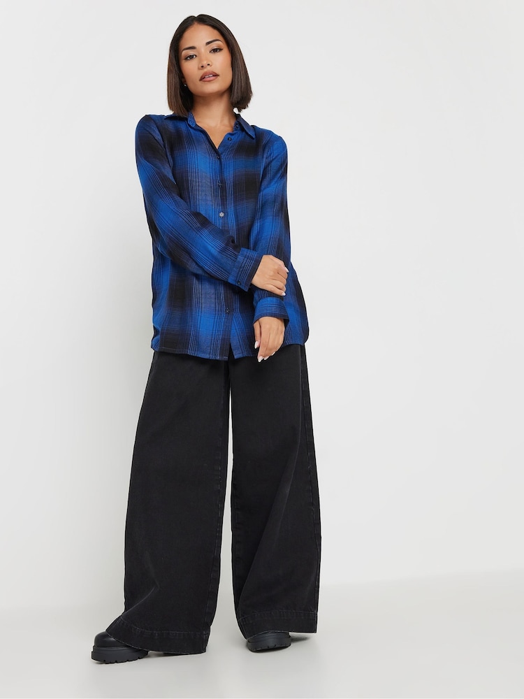 PixieGirl Petite Blue Boyfriend Check Shirt - Image 2 of 5