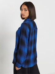 PixieGirl Petite Blue Boyfriend Check Shirt - Image 3 of 5