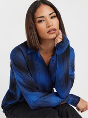 PixieGirl Petite Blue Boyfriend Check Shirt - Image 4 of 5