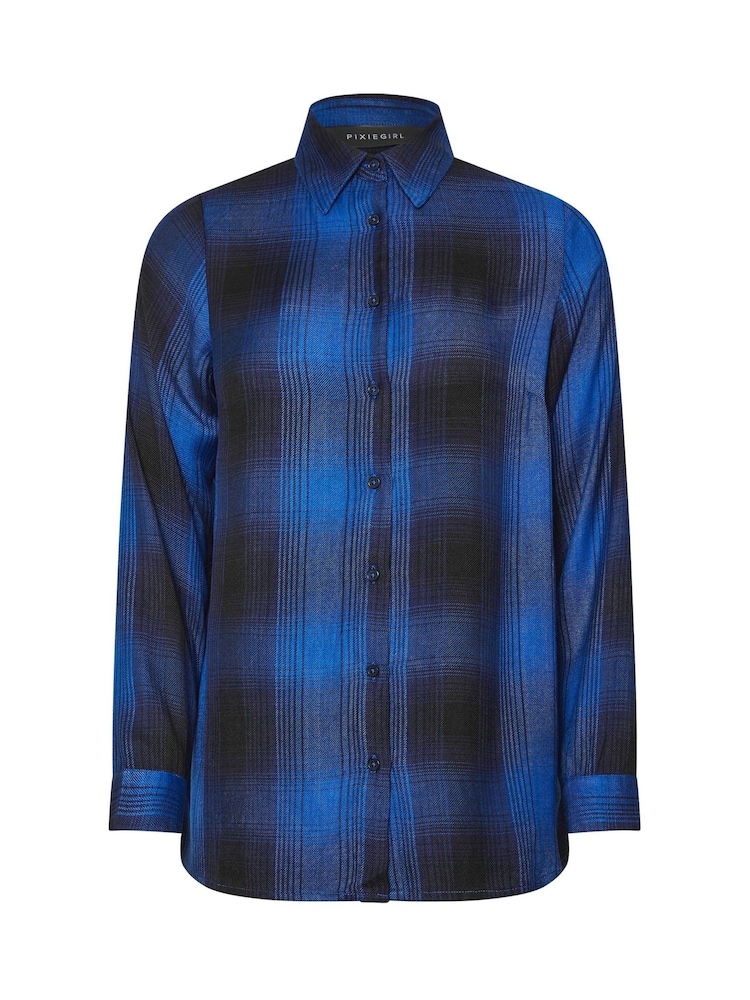 PixieGirl Petite Blue Boyfriend Check Shirt - Image 5 of 5