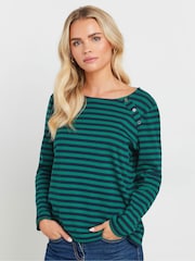 M&Co Blue Petite Long Sleeve Crew Neck 100% Cotton Top - Image 1 of 5