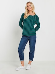 M&Co Blue Petite Long Sleeve Crew Neck 100% Cotton Top - Image 2 of 5