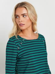 M&Co Blue Petite Long Sleeve Crew Neck 100% Cotton Top - Image 4 of 5