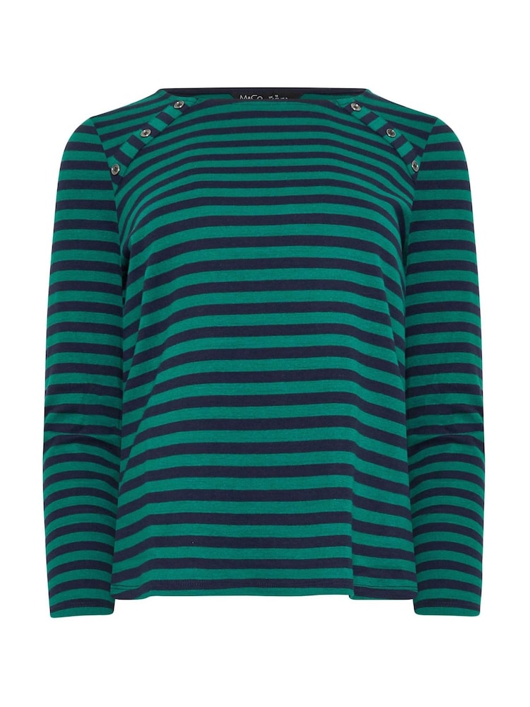 M&Co Blue Petite Long Sleeve Crew Neck 100% Cotton Top - Image 5 of 5