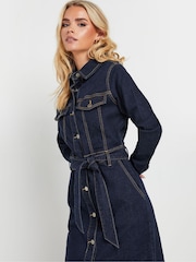 PixieGirl Petite Blue Button Through Belted Dress - Image 4 of 5