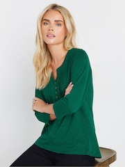 M&Co Green Petite 3/4 Sleeve Henley 100% Cotton Top - Image 1 of 5