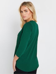 M&Co Green Petite 3/4 Sleeve Henley 100% Cotton Top - Image 4 of 5