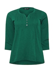 M&Co Green Petite 3/4 Sleeve Henley 100% Cotton Top - Image 5 of 5