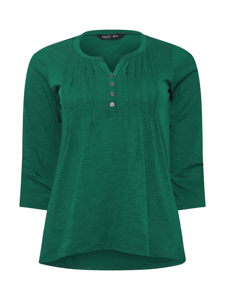 M&Co Green Petite 3/4 Sleeve Henley 100% Cotton Top - Image 5 of 5