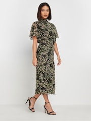 PixieGirl Petite Black Animal Mesh Midi Dress - Image 2 of 5