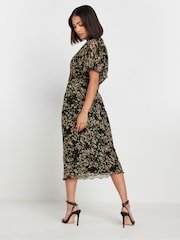PixieGirl Petite Black Animal Mesh Midi Dress - Image 3 of 5