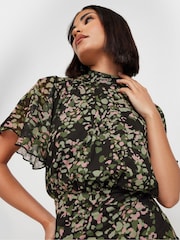 PixieGirl Petite Black Animal Mesh Midi Dress - Image 4 of 5