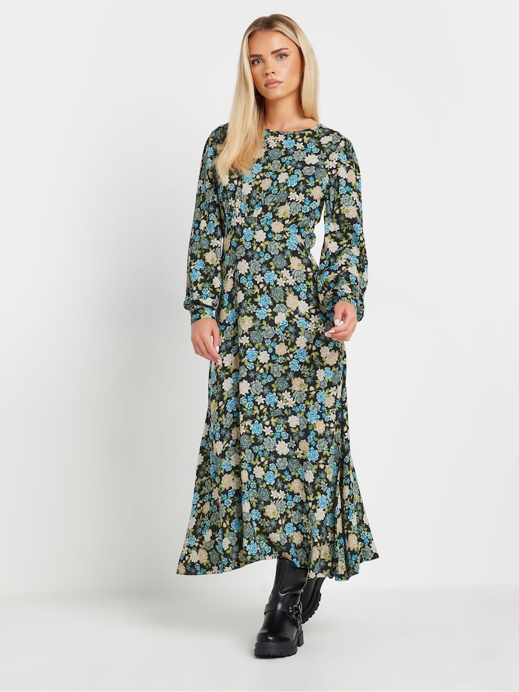 PixieGirl Petite Green Vintage Floral Midi Dress - Image 1 of 5