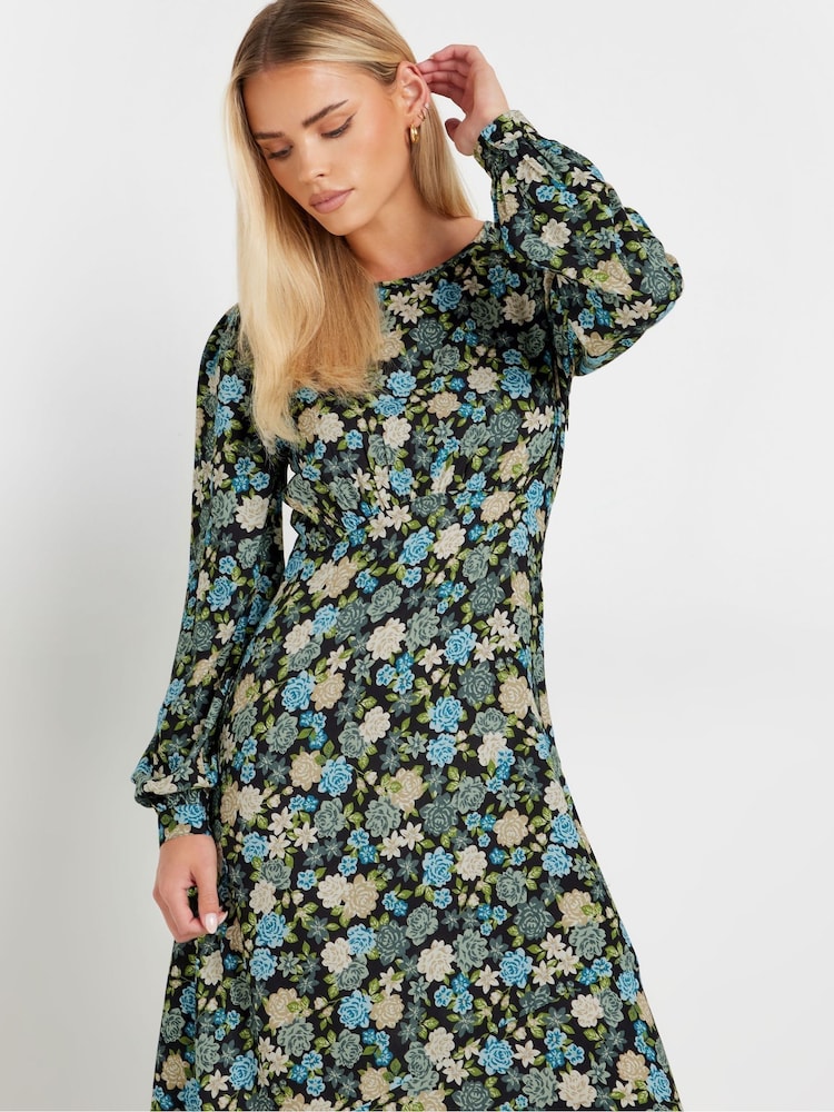PixieGirl Petite Green Vintage Floral Midi Dress - Image 2 of 5