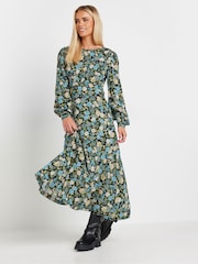 PixieGirl Petite Green Vintage Floral Midi Dress - Image 4 of 5