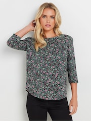 M&Co Black Petite Floral 100% Cotton Top - Image 1 of 5