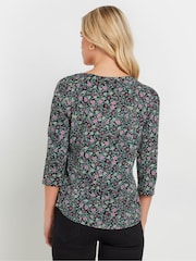 M&Co Black Petite Floral 100% Cotton Top - Image 3 of 5
