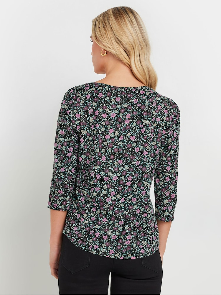 M&Co Black Petite Floral 100% Cotton Top - Image 3 of 5