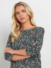 M&Co Black Petite Floral 100% Cotton Top - Image 4 of 5