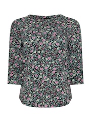 M&Co Black Petite Floral 100% Cotton Top - Image 5 of 5