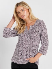 أرجواني - M&Co Petite 3/4 Sleeve 100% Cotton Top - صورة 1 من 5