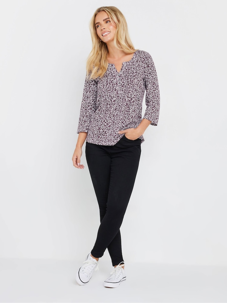 M&Co Purple Petite 3/4 Sleeve 100% Cotton Top - Image 3 of 5