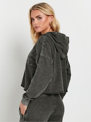 PixieGirl Petite Grey 100% Cotton Zip Acid Wash Hoodie - Image 3 of 6
