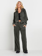 PixieGirl Petite Grey 100% Cotton Zip Acid Wash Hoodie - Image 4 of 6