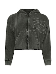 PixieGirl Petite Grey 100% Cotton Zip Acid Wash Hoodie - Image 6 of 6