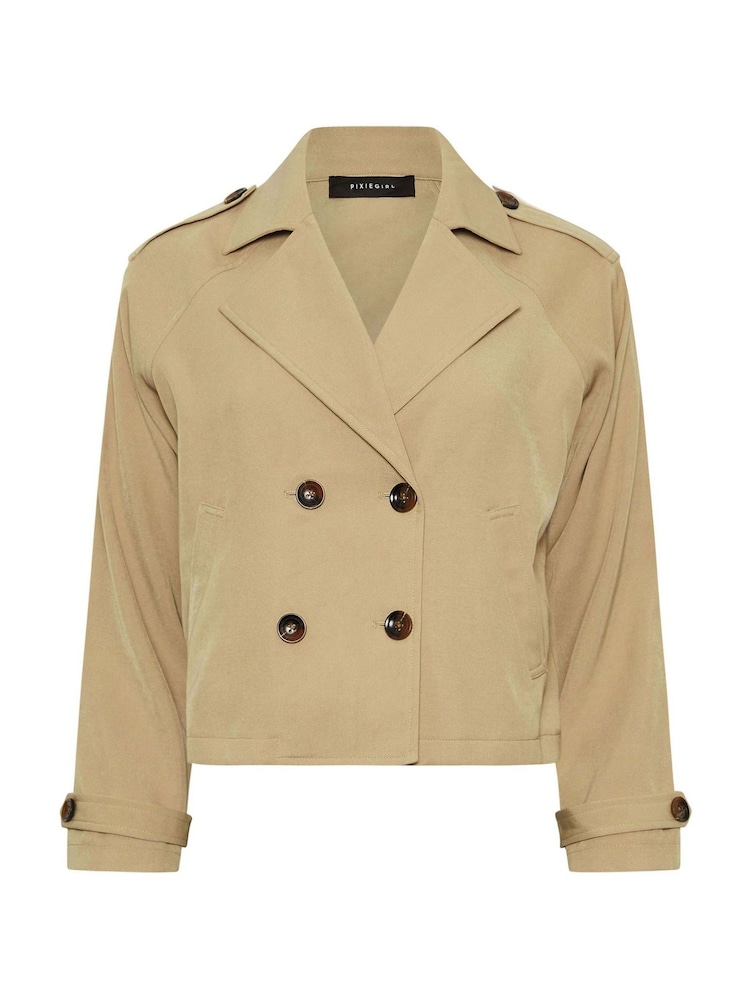 PixieGirl Petite Natural Cropped Trench Coat - Image 6 of 6