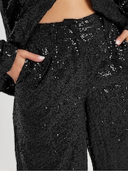 PixieGirl Petite Black Sequin Wide Leg Trousers - Image 4 of 4