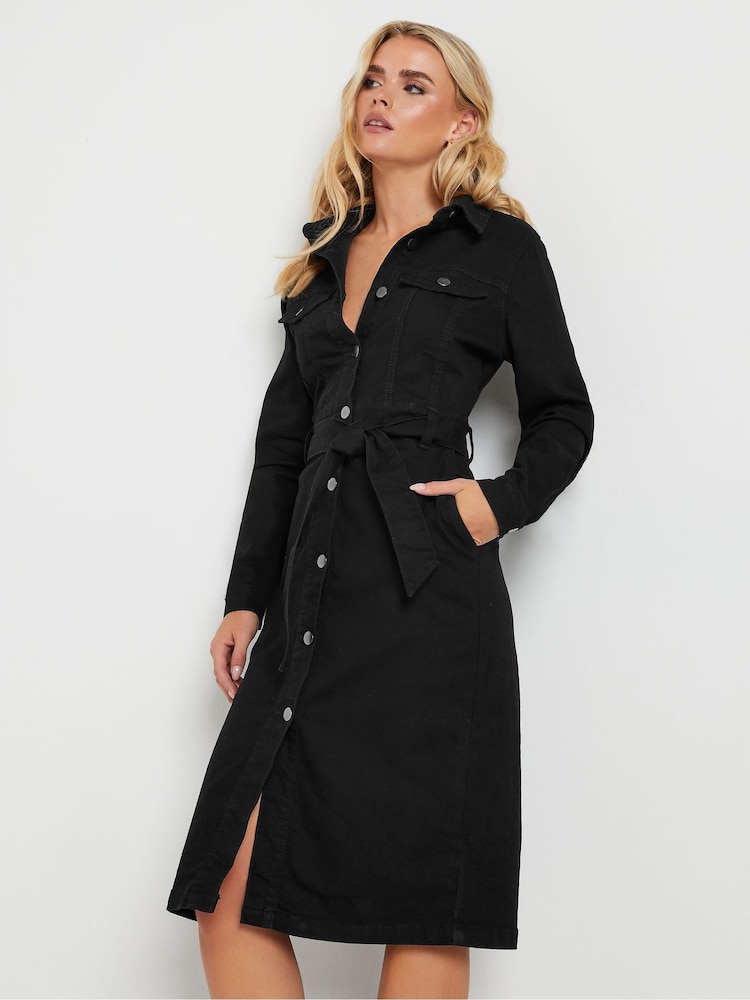 PixieGirl Petite Black Button Through Belted Dress - Image 1 of 5