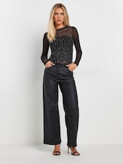 PixieGirl Petite Black Mesh Diamante Top - Image 2 of 5