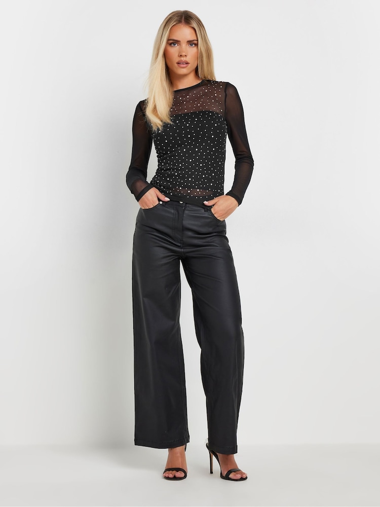 PixieGirl Petite Black Mesh Diamante Top - Image 2 of 5
