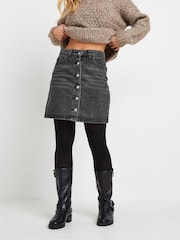 PixieGirl Petite Black Button Front Mini 100% Cotton Skirt - Image 2 of 5