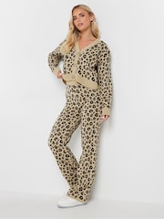 PixieGirl Petite Natural Leopard Print Wide Leg Trousers - Image 1 of 4