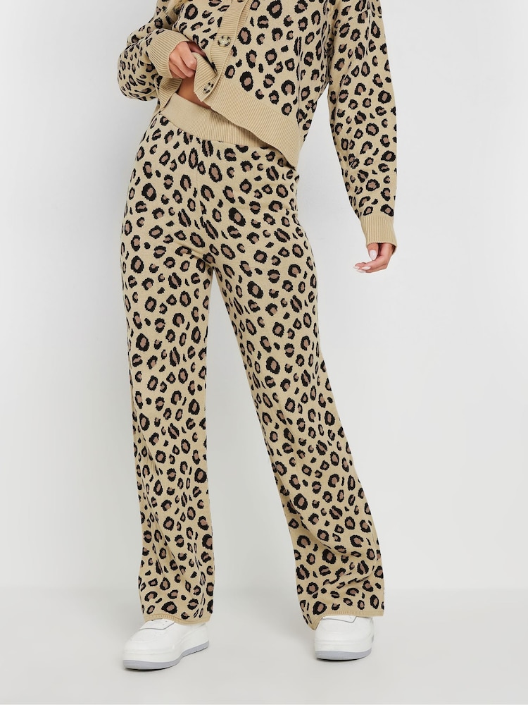 PixieGirl Petite Natural Leopard Print Wide Leg Trousers - Image 2 of 4