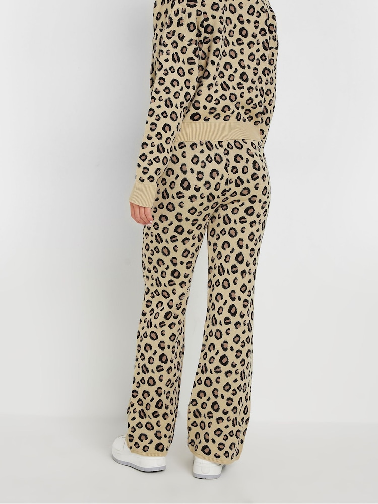 PixieGirl Petite Natural Leopard Print Wide Leg Trousers - Image 3 of 4