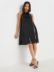 PixieGirl Petite Black Sequin Halter Swing Dress - Image 1 of 5