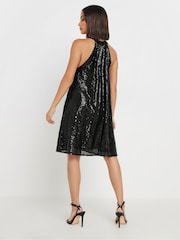 PixieGirl Petite Black Sequin Halter Swing Dress - Image 3 of 5