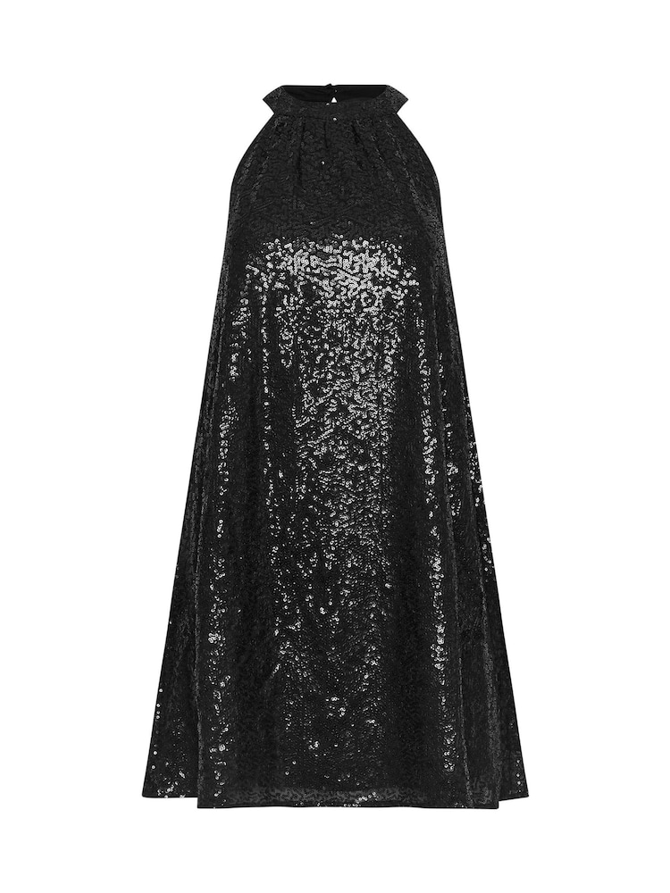 PixieGirl Petite Black Sequin Halter Swing Dress - Image 5 of 5