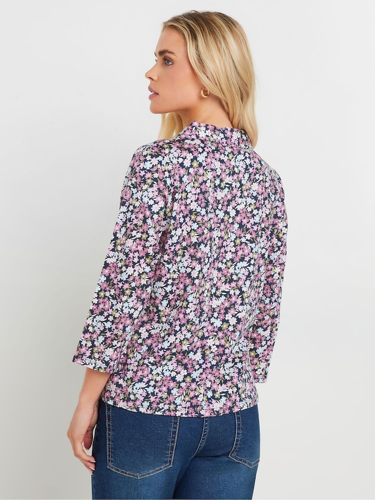 M&Co Pink Petite Floral Collared 100% Cotton Shirt - Image 2 of 5