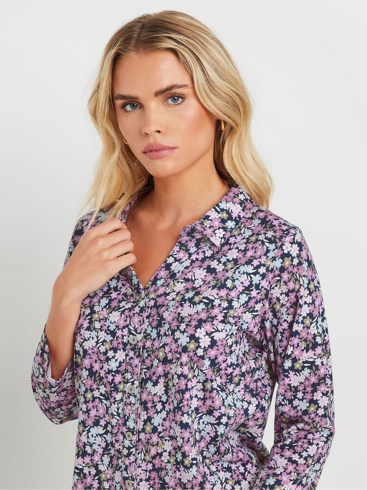 M&Co Pink Petite Floral Collared 100% Cotton Shirt - Image 4 of 5