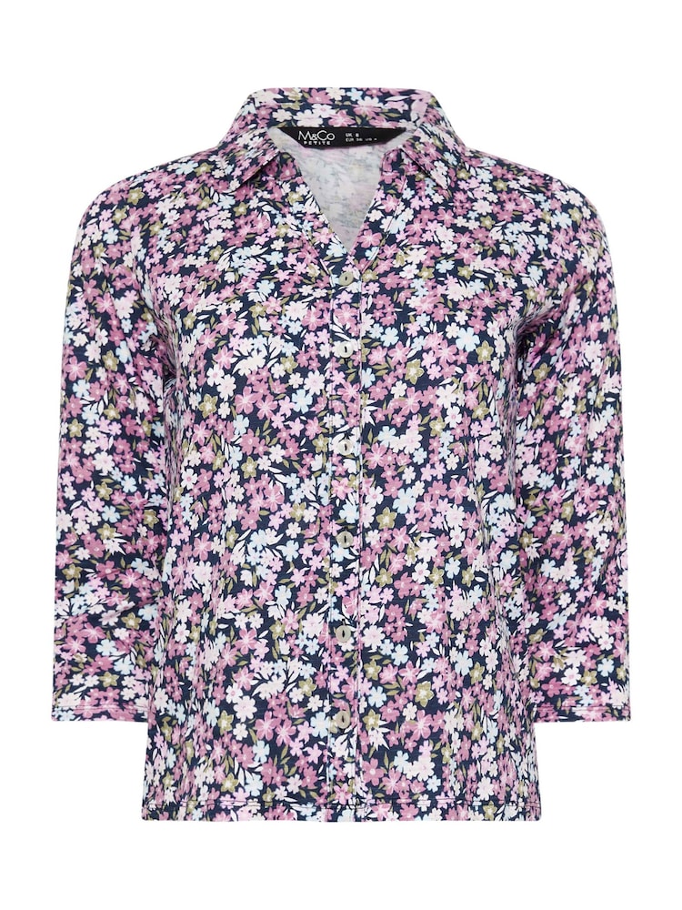 M&Co Pink Petite Floral Collared 100% Cotton Shirt - Image 5 of 5